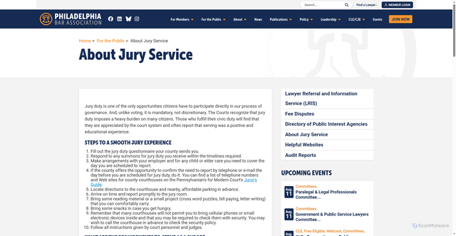 Security scan screenshot of https://www.philadelphiabar.org/page/AboutJuryService