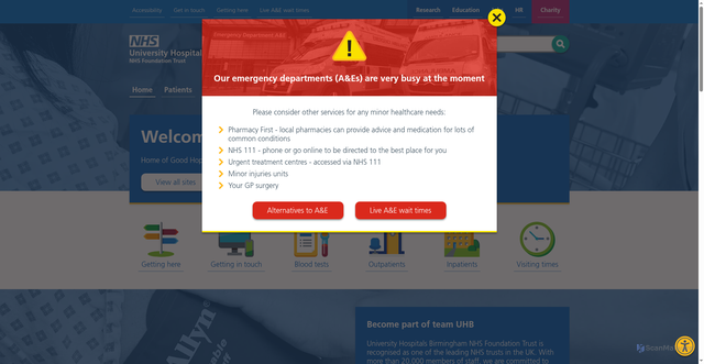 Security scan screenshot of https://www.uhb.nhs.uk/