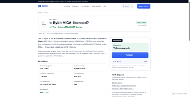 Security scan screenshot of https://eumica.com/exchange/bybit