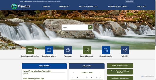 Security scan screenshot of https://tamworthnh.gov/