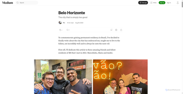 Security scan screenshot of https://doutorstu.medium.com/belo-horizonte-753de8413121