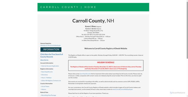Security scan screenshot of https://carrollcountynhdeeds.gov/