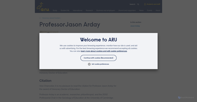 Security scan screenshot of https://www.aru.ac.uk/graduation-and-alumni/honorary-award-holders2/jason-arday