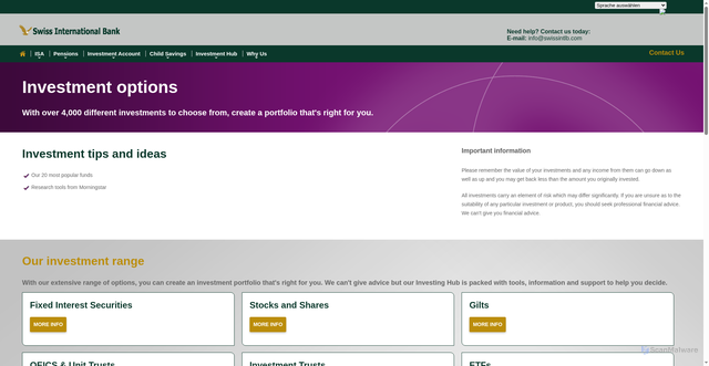 Security scan screenshot of https://ibank.swissintlb.com/investing-hub/investment-options