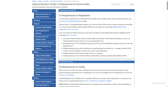 Security scan screenshot of https://godort.libguides.com/votingtoolkit/arizona/id-requirements