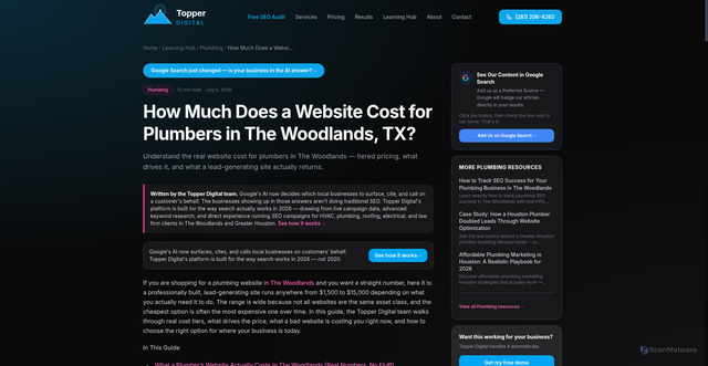 Security scan screenshot of https://topper-digital.pages.dev/learning-hub/plumbing/how-much-does-website-cost-plumbers-woodlands-tx/