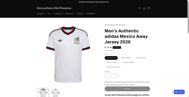 Security scan screenshot of https://soccerzonepomptonplain.com/products/mens-authentic-adidas-mexico-home-jersey-2026-copy