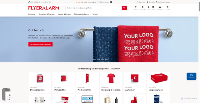 Security scan screenshot of https://flyeralarm.com