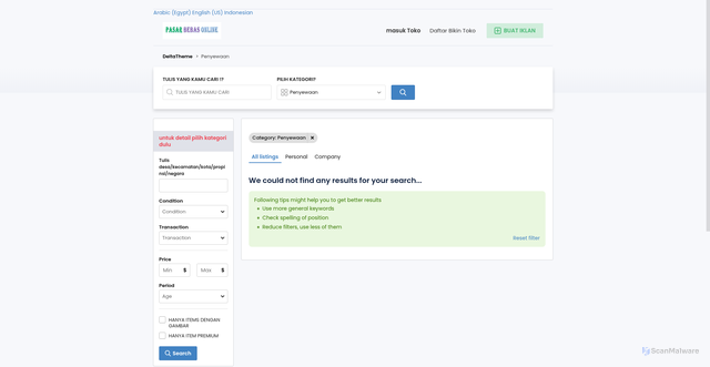 Security scan screenshot of https://tomarketo.com/index.php?page=search&sCategory=2&sOrder=dt_pub_date&iOrderType=desc