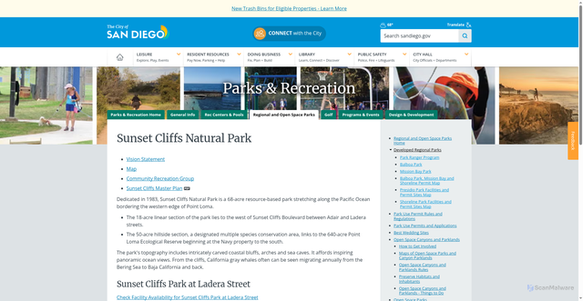 Security scan screenshot of https://www.sandiego.gov/park-and-recreation/parks/regional/shoreline/sunset