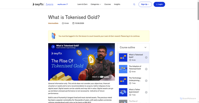 Security scan screenshot of https://learn.swyftx.com/cryptocurrency/what-is-tokenised-gold