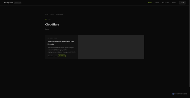 Security scan screenshot of https://policylayer.com/blog/tags/cloudflare