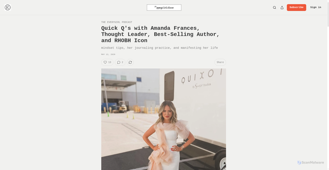 Security scan screenshot of https://theeverygirl.substack.com/p/quick-qs-with-amanda-frances-thought