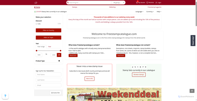 Security scan screenshot of https://freestampcatalogue.com