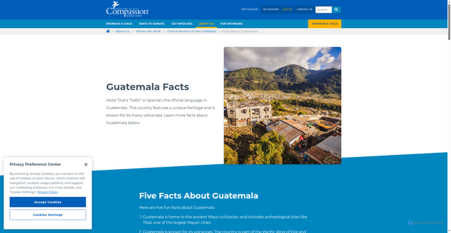Security scan screenshot of https://www.compassion.com/about/where/guatemala-facts.htm