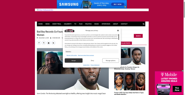 Security scan screenshot of https://urbanhollywood411.com/bad-boy-exec-alleges-he-witnessed-diddys-violence/