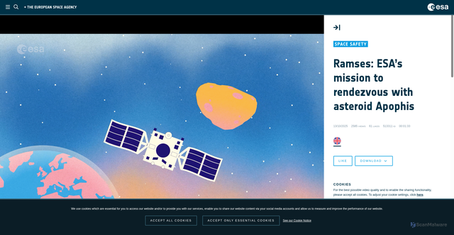 Security scan screenshot of https://www.esa.int/ESA_Multimedia/Videos/2025/10/Ramses_ESA_s_mission_to_rendezvous_with_asteroid_Apophis