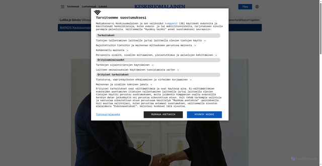 Security scan screenshot of https://www.ksml.fi/uutissuomalainen/8969801