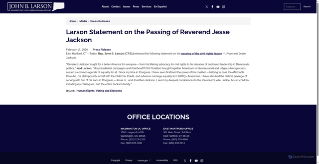 Security scan screenshot of https://larson.house.gov/media-center/press-releases/larson-statement-passing-reverend-jesse-jackson
