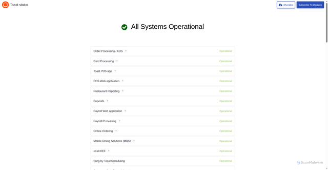 Security scan screenshot of https://status.toasttab.com/