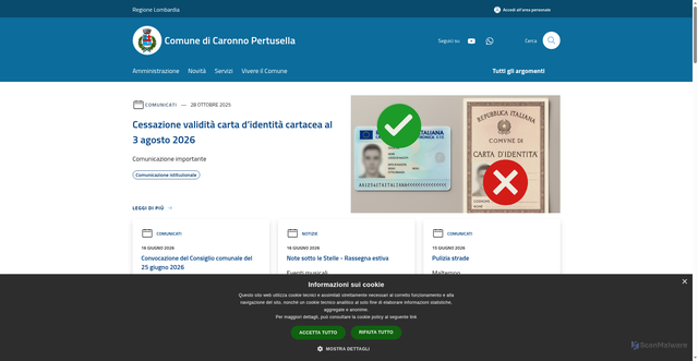 Security scan screenshot of https://www.comune.caronnopertusella.va.it