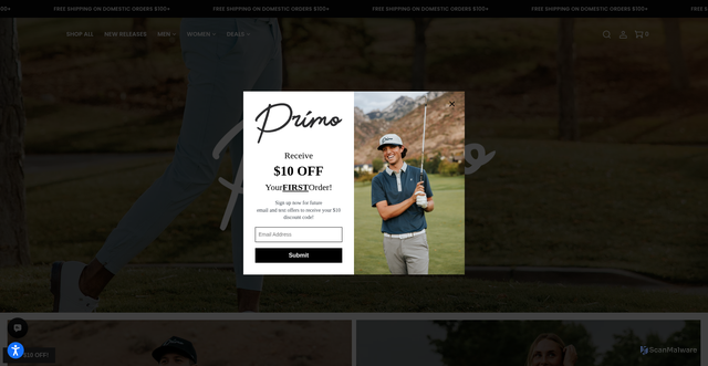 Security scan screenshot of https://primogolfapparel.com
