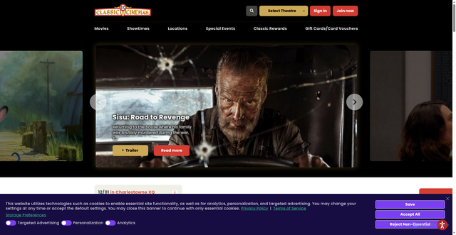 Security scan screenshot of https://www.classiccinemas.com/program?location=charlestowne