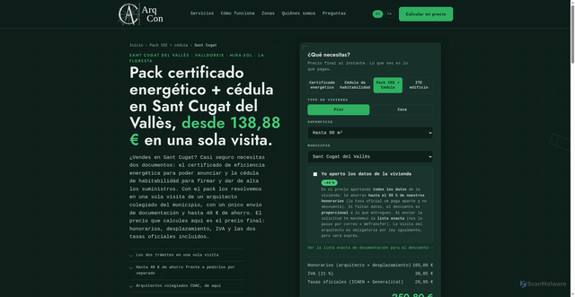 Security scan screenshot of https://arqcon-web.pages.dev/pack-cee-cedula-sant-cugat/