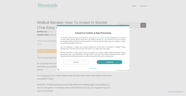 Security scan screenshot of https://www.fitnancials.com/webull-trading/