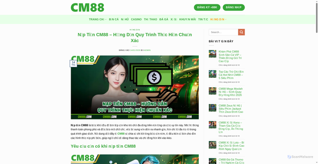 Security scan screenshot of https://cm88pro.com/nap-tien-cm88/