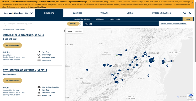 Security scan screenshot of https://www.burkeandherbertbank.com/locations/
