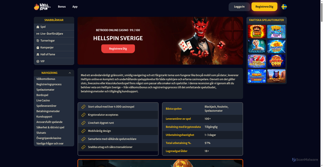 Security scan screenshot of https://hellspin.se