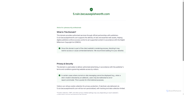Security scan screenshot of https://5.ruin.becausepishworth.com