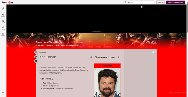 Security scan screenshot of https://superhero-films.fandom.com/wiki/Karl_Urban