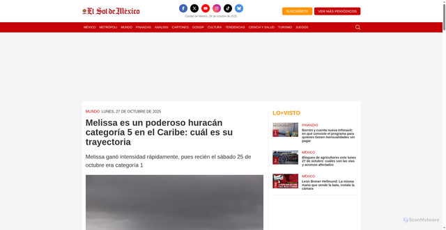 Security scan screenshot of https://oem.com.mx/elsoldemexico/mundo/melissa-es-un-poderoso-huracan-categoria-5-en-el-caribe-cual-es-su-trayectoria-26503293