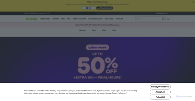Security scan screenshot of https://www.crocs.eu/