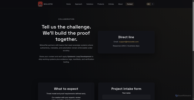 Security scan screenshot of https://miulustek-website-project.pages.dev/contact?subject=consultation