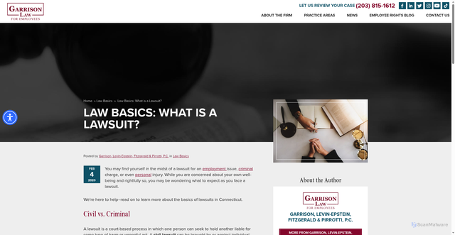 Security scan screenshot of https://garrisonlaw.com/what-is-a-lawsuit/