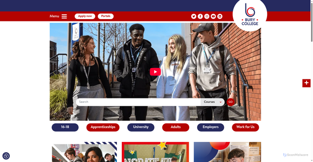 Security scan screenshot of http://www.burycollege.ac.uk/
