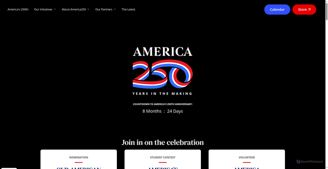 Security scan screenshot of https://america250.org/