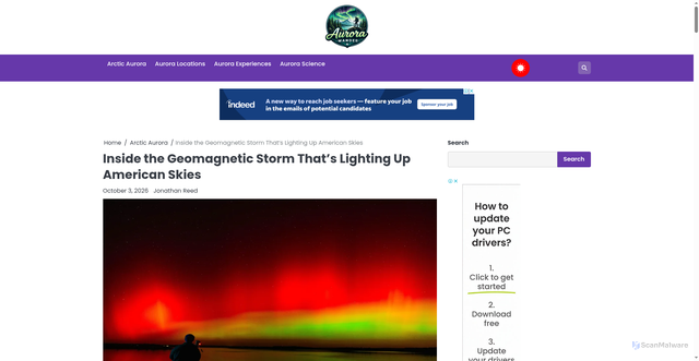 Security scan screenshot of https://aurorawander.com/inside-the-geomagnetic-storm-thats-lighting-up-american-skies/