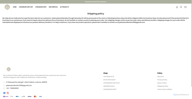 Security scan screenshot of https://pkzlucknawichikan.com/shipping-policy