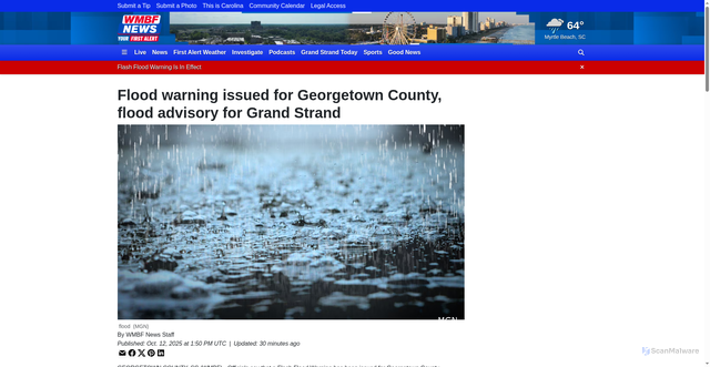 Security scan screenshot of https://www.wmbfnews.com/2025/10/12/flood-warning-issued-georgetown-county/