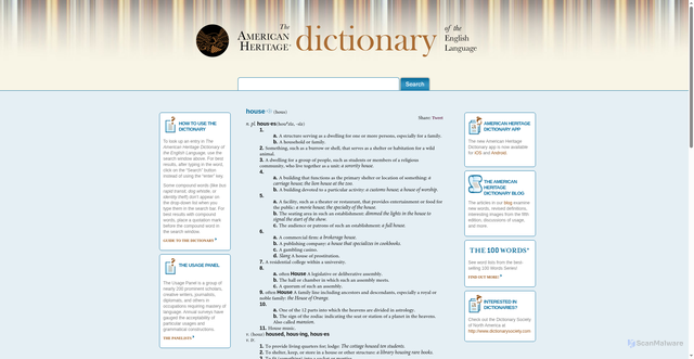 Security scan screenshot of https://www.ahdictionary.com/word/search.html?q=house