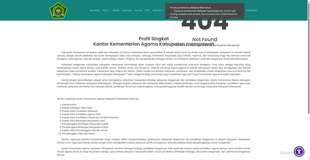 Security scan screenshot of https://kemenagmempawah.com/Profil/sejarah/