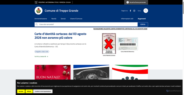 Security scan screenshot of https://www.comune.treppogrande.ud.it/