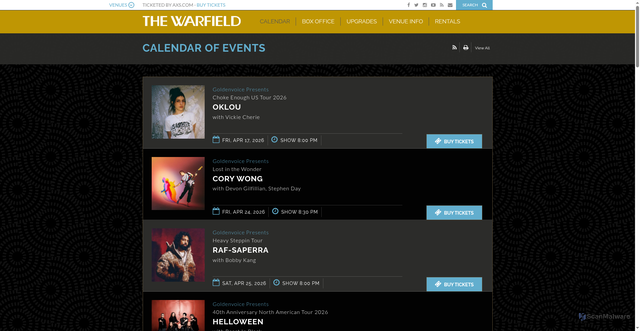 Security scan screenshot of https://www.thewarfieldtheatre.com/events/detail/1267635