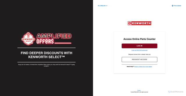 Security scan screenshot of https://partscounter.kenworth.com