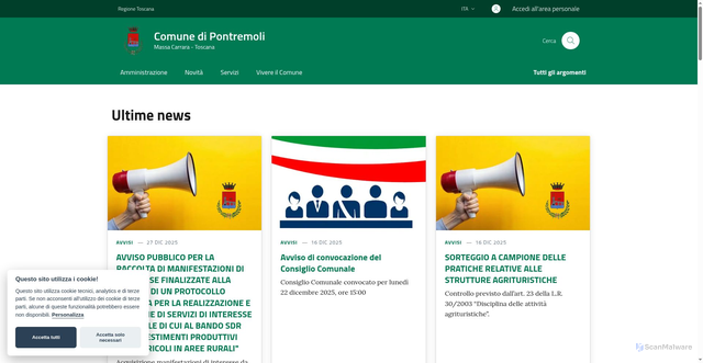 Security scan screenshot of https://comune.pontremoli.ms.it/
