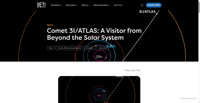 Security scan screenshot of https://www.seti.org/news/comet-3iatlas-a-visitor-from-beyond-the-solar-system/